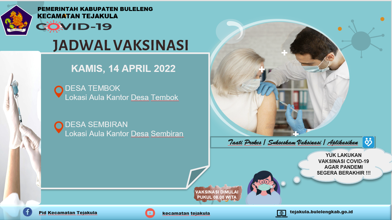 Berikut Jadwal Vaksinasi Wilayah Kecamatan Tejakula 14 April 2022